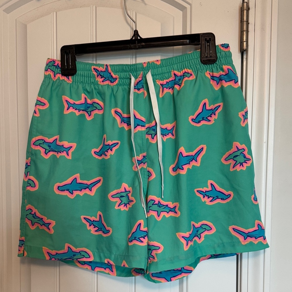 Chubbies Teal Shark Pattern Swim Trunks